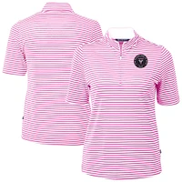 Women's Cutter & Buck  Pink Inter Miami CF Virtue Eco Pique Stripe Recycled Quarter-Zip Top