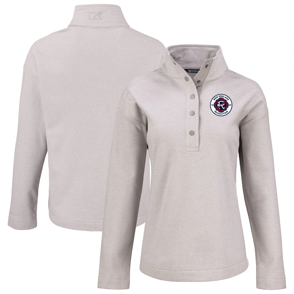 Women's Cutter & Buck Gray New England Revolution Hunts Point Eco Textured Fleece Recycled Quarter-Snap Pullover Top