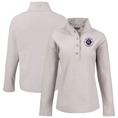 Women's Cutter & Buck  Gray New England Revolution Hunts Point Eco Textured Fleece Recycled Quarter-Snap Pullover Top