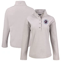 Women's Cutter & Buck  Gray New England Revolution Hunts Point Eco Textured Fleece Recycled Quarter-Snap Pullover Top