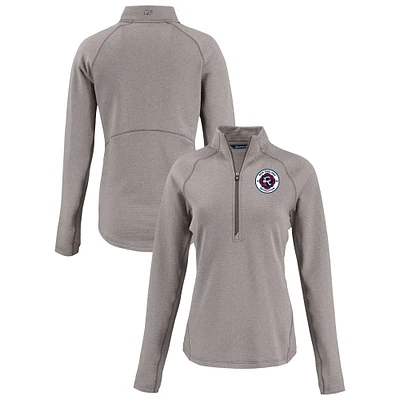 Women's Cutter & Buck  Heather Gray New England Revolution Peshastin Eco Fleece Recycled Half-Zip Pullover Top