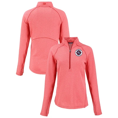 Women's Cutter & Buck  Red New England Revolution Peshastin Eco Fleece Recycled Half-Zip Pullover Top