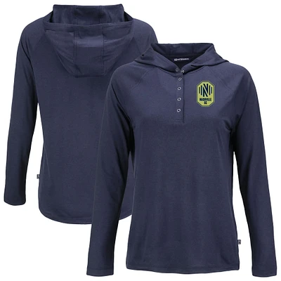 Women's Cutter & Buck  Navy Nashville SC Coastline Epic Comfort Eco Recycled Quarter-Snap Raglan Hoodie Top