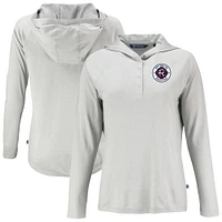 Women's Cutter & Buck  Gray New England Revolution Coastline Epic Comfort Eco Recycled Quarter-Snap Raglan Hoodie Top