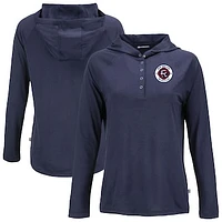 Women's Cutter & Buck  Navy New England Revolution Coastline Epic Comfort Eco Recycled Quarter-Snap Raglan Hoodie Top