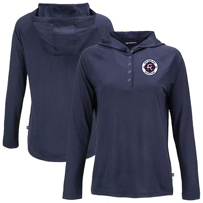 Women's Cutter & Buck  Navy New England Revolution Coastline Epic Comfort Eco Recycled Quarter-Snap Raglan Hoodie Top