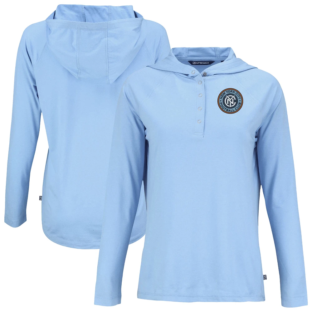 Women's Cutter & Buck Powder Blue New York City FC Coastline Epic Comfort Eco Recycled Quarter-Snap Raglan Hoodie Top