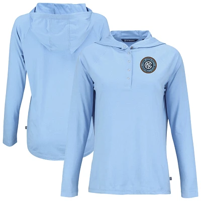Women's Cutter & Buck  Powder Blue New York City FC Coastline Epic Comfort Eco Recycled Quarter-Snap Raglan Hoodie Top