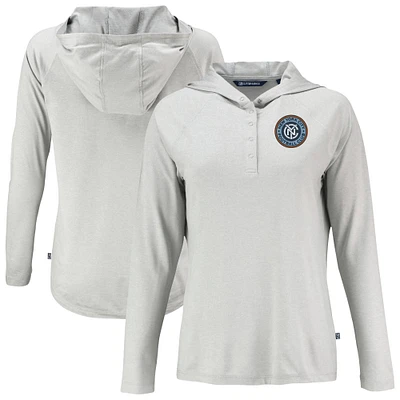 Women's Cutter & Buck  Gray New York City FC Coastline Epic Comfort Eco Recycled Quarter-Snap Raglan Hoodie Top
