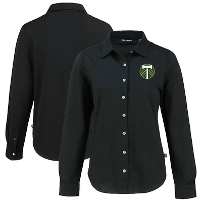 Women's Cutter & Buck  Black Portland Timbers Advantage Tri-Blend Eco Soft Pique Long-Sleeve Knitted Button-Up Top
