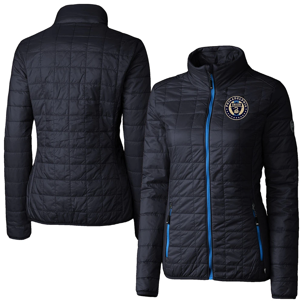 Women's Cutter & Buck Navy Philadelphia Union Rainier PrimaLoft Eco Insulated Full-Zip Printed Puffer Jacket