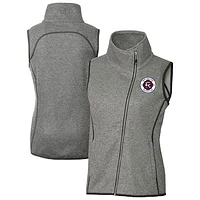 Women's Cutter & Buck  Heather Gray New England Revolution Mainsail Sweater-Knit Full-Zip Asymmetrical Vest