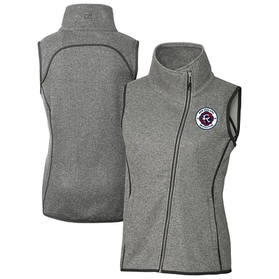 Women's Cutter & Buck  Heather Gray New England Revolution Mainsail Sweater-Knit Full-Zip Asymmetrical Vest