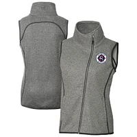Women's Cutter & Buck  Heather Gray New England Revolution Mainsail Sweater-Knit Full-Zip Asymmetrical Vest