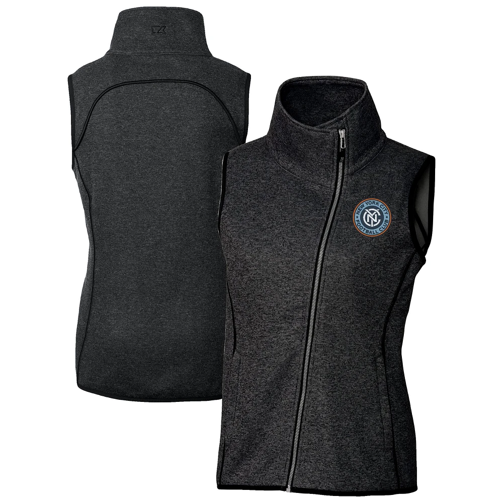Women's Cutter & Buck Heather New York City FC Mainsail Sweater-Knit Full-Zip Asymmetrical Vest