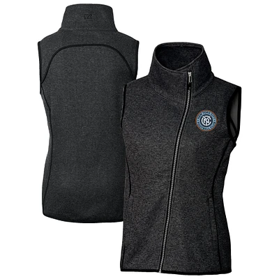 Women's Cutter & Buck Heather New York City FC Mainsail Sweater-Knit Full-Zip Asymmetrical Vest