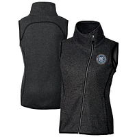 Women's Cutter & Buck Heather New York City FC Mainsail Sweater-Knit Full-Zip Asymmetrical Vest