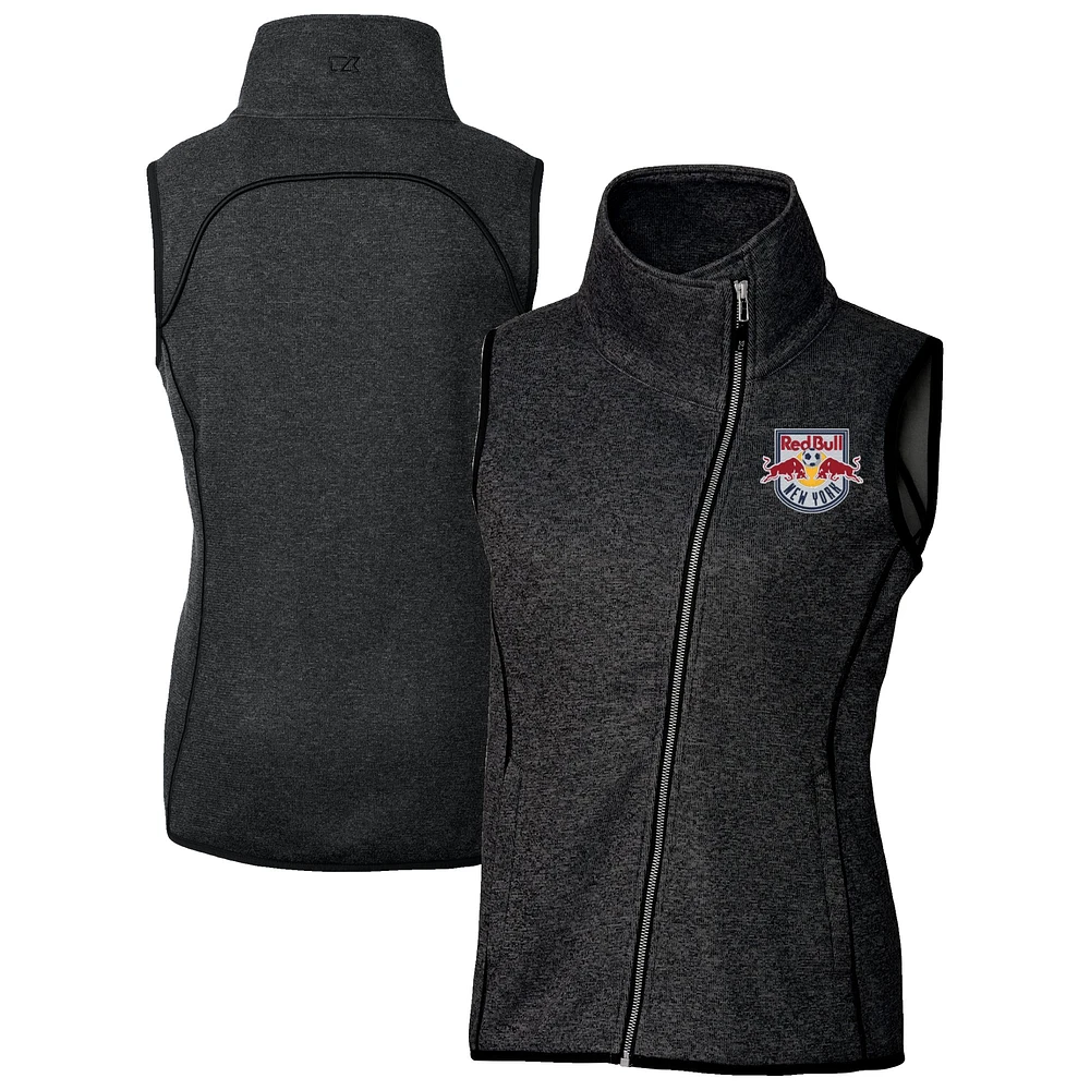Women's Cutter & Buck Heather New York Red Bulls Mainsail Sweater-Knit Full-Zip Asymmetrical Vest