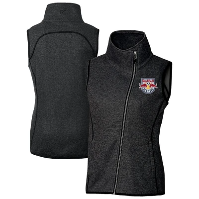 Women's Cutter & Buck Heather New York Red Bulls Mainsail Sweater-Knit Full-Zip Asymmetrical Vest