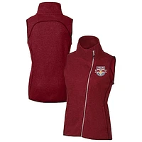 Women's Cutter & Buck Heather New York Red Bulls Mainsail Sweater-Knit Full-Zip Asymmetrical Vest