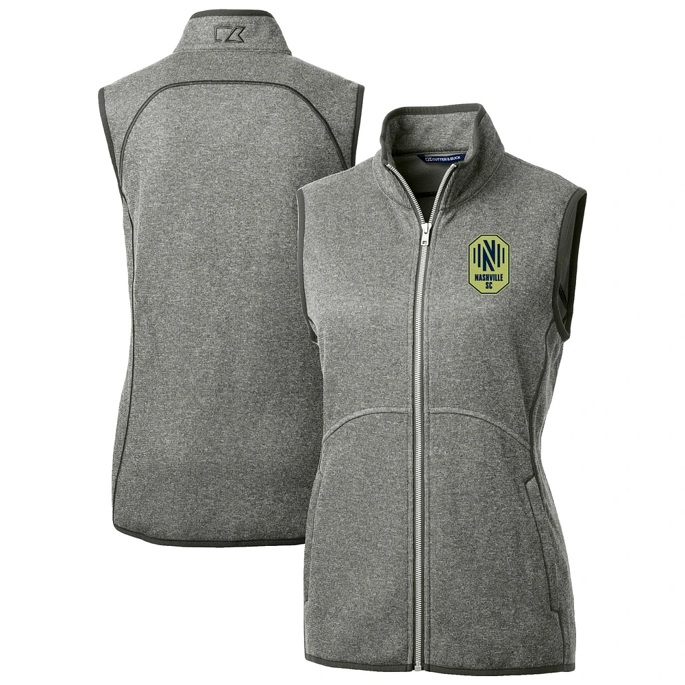 Women's Cutter & Buck  Heather Gray Nashville SC Mainsail Sweater-Knit Full-Zip Vest
