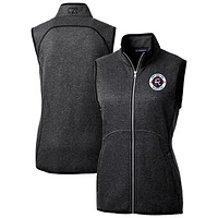 Women's Cutter & Buck  Heather Charcoal New England Revolution Mainsail Sweater-Knit Full-Zip Vest