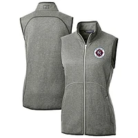 Women's Cutter & Buck  Heather Gray New England Revolution Mainsail Sweater-Knit Full-Zip Vest