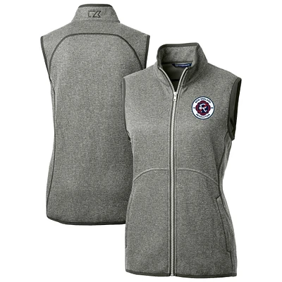 Women's Cutter & Buck  Heather Gray New England Revolution Mainsail Sweater-Knit Full-Zip Vest