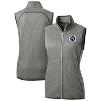 Women's Cutter & Buck  Heather Gray New England Revolution Mainsail Sweater-Knit Full-Zip Vest