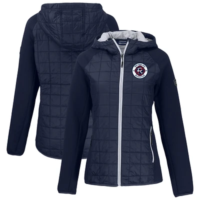 Women's Cutter & Buck  Navy New England Revolution Rainier Primaloft Eco Raglan Full-Zip Hybrid Hooded Jacket
