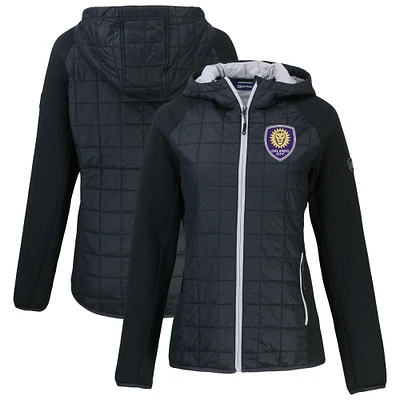 Women's Cutter & Buck  Black Orlando City SC Rainier Primaloft Eco Raglan Full-Zip Hybrid Hooded Jacket