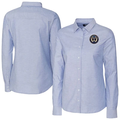 Women's Cutter & Buck  Light Blue Philadelphia Union Stretch Oxford Tri-Blend Long Sleeve Dress Shirt