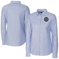 Women's Cutter & Buck  Light Blue Philadelphia Union Stretch Oxford Tri-Blend Long Sleeve Dress Shirt