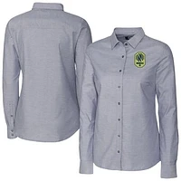 Women's Cutter & Buck  Charcoal Nashville SC Stretch Oxford Tri-Blend Long Sleeve Dress Shirt