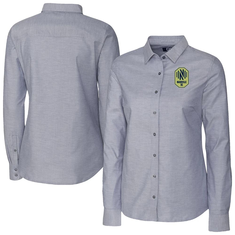 Women's Cutter & Buck Charcoal Nashville SC Stretch Oxford Tri-Blend Long Sleeve Dress Shirt