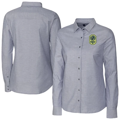 Women's Cutter & Buck  Charcoal Nashville SC Stretch Oxford Tri-Blend Long Sleeve Dress Shirt