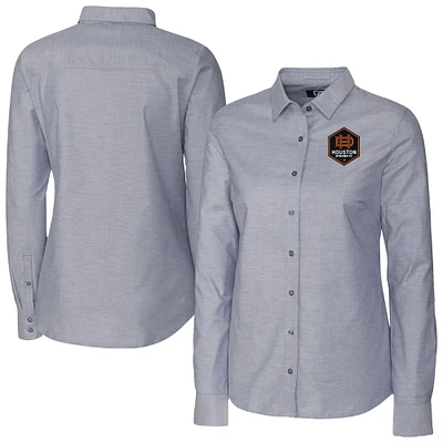 Women's Cutter & Buck  Charcoal Houston Dynamo FC Stretch Oxford Tri-Blend Long Sleeve Dress Shirt