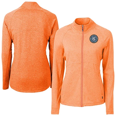 Women's Cutter & Buck  Heather Orange New York City FC Adapt Eco Knit Hybrid Recycled Raglan Full-Zip Jacket
