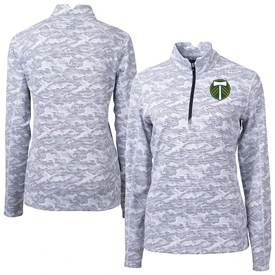Women's Cutter & Buck  Charcoal Portland Timbers Traverse Stretch Eco Camo Print Quarter-Zip Pullover Top