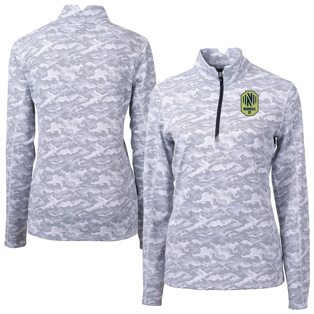 Women's Cutter & Buck Charcoal Nashville SC Traverse Stretch Eco Camo Print Quarter-Zip Pullover Top