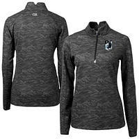 Women's Cutter & Buck  Black Minnesota United FC Traverse Stretch Eco Camo Print Quarter-Zip Pullover Top