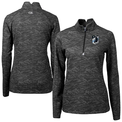 Women's Cutter & Buck  Black Minnesota United FC Traverse Stretch Eco Camo Print Quarter-Zip Pullover Top