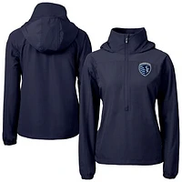 Women's Cutter & Buck Navy Sporting Kansas City Charter Eco Recycled Full-Zip Anorak Jacket