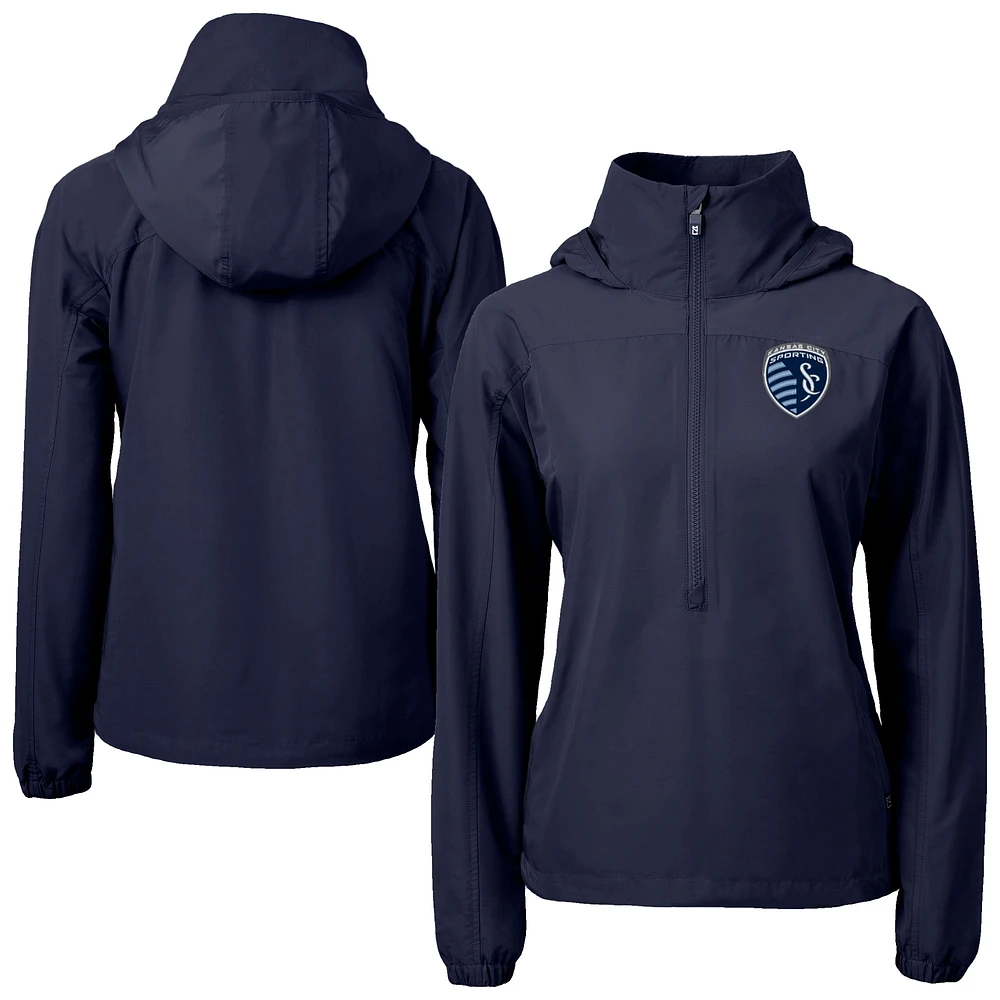 Women's Cutter & Buck Navy Sporting Kansas City Charter Eco Recycled Full-Zip Anorak Jacket