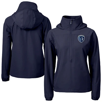 Women's Cutter & Buck Navy Sporting Kansas City Charter Eco Recycled Full-Zip Anorak Jacket