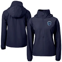 Women's Cutter & Buck Navy Sporting Kansas City Charter Eco Recycled Full-Zip Anorak Jacket