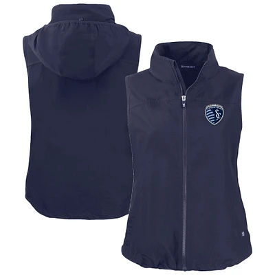 Women's Cutter & Buck  Navy Sporting Kansas City Charter Eco Recycled Full-Zip Vest