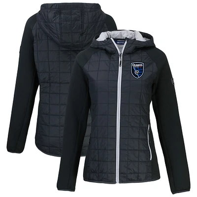 Women's Cutter & Buck  Black San Jose Earthquakes Rainier Primaloft Eco Raglan Full-Zip Hybrid Hooded Jacket