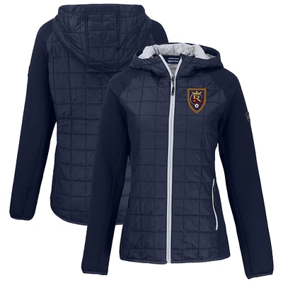 Women's Cutter & Buck  Navy Real Salt Lake Rainier Primaloft Eco Raglan Full-Zip Hybrid Hooded Jacket