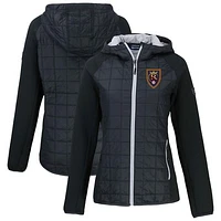 Women's Cutter & Buck  Black Real Salt Lake Rainier Primaloft Eco Raglan Full-Zip Hybrid Hooded Jacket